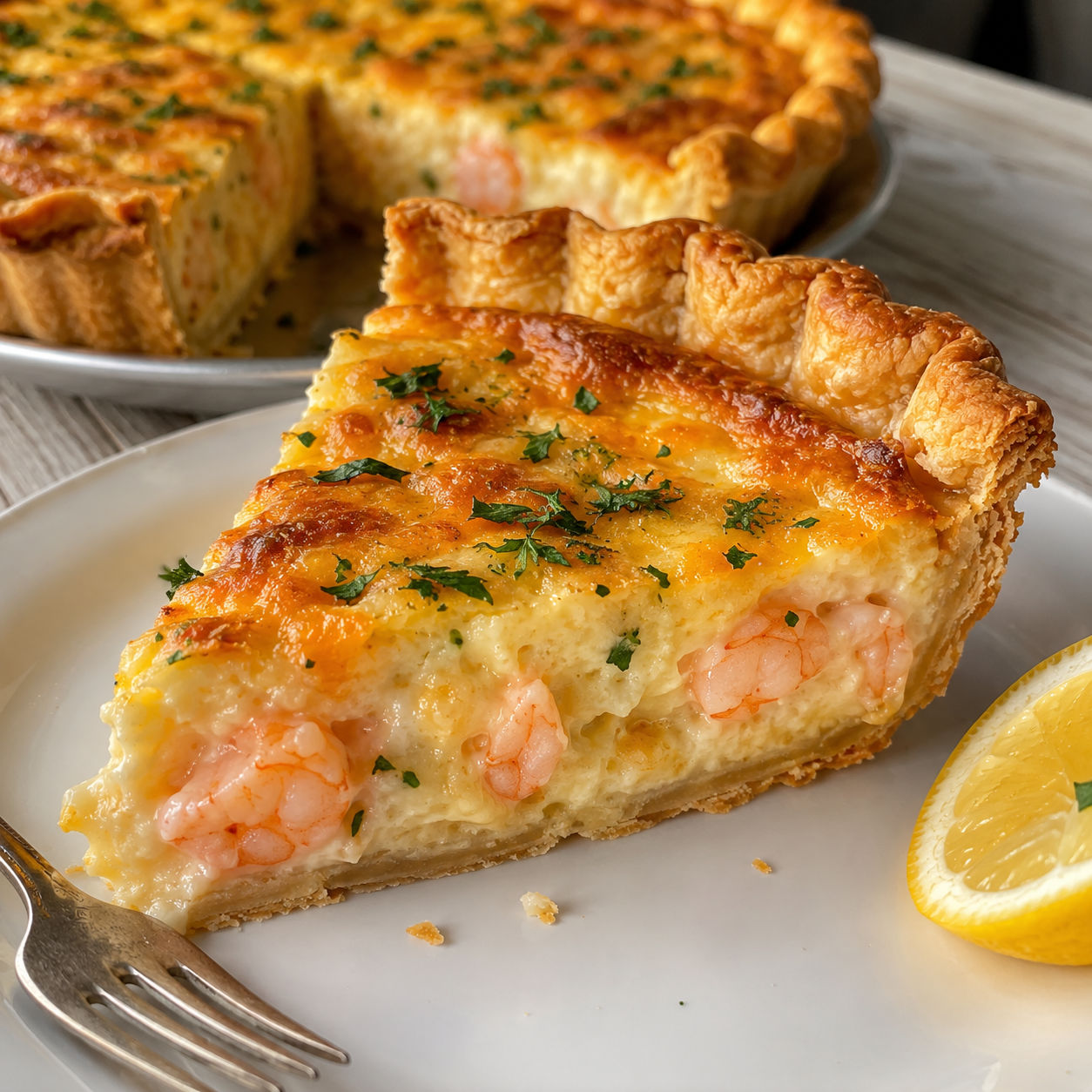Florida shrimp cheddar pie with creamy custard and golden crust