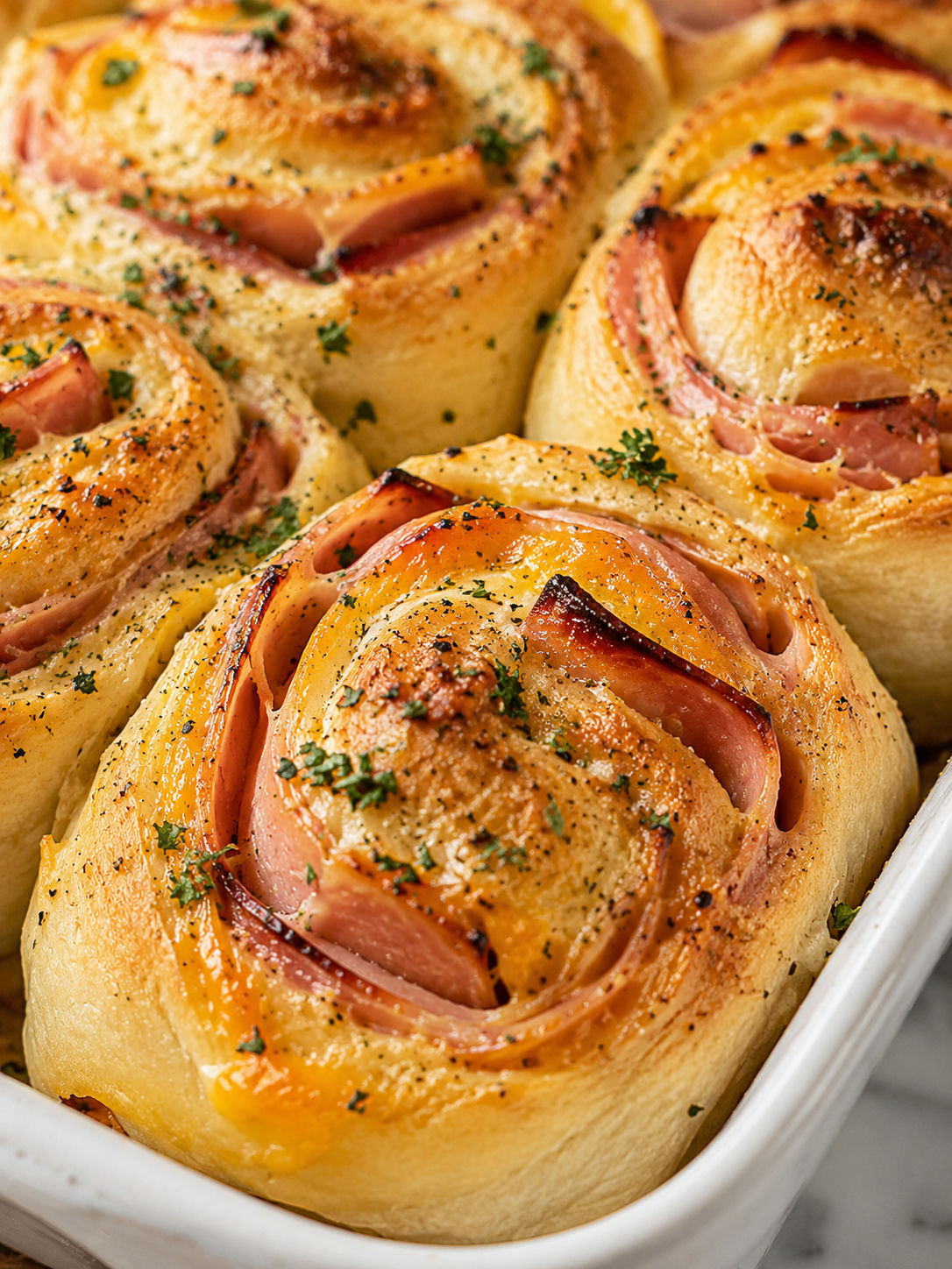 Savory Ham and Cheese Bread Rolls, plated and served