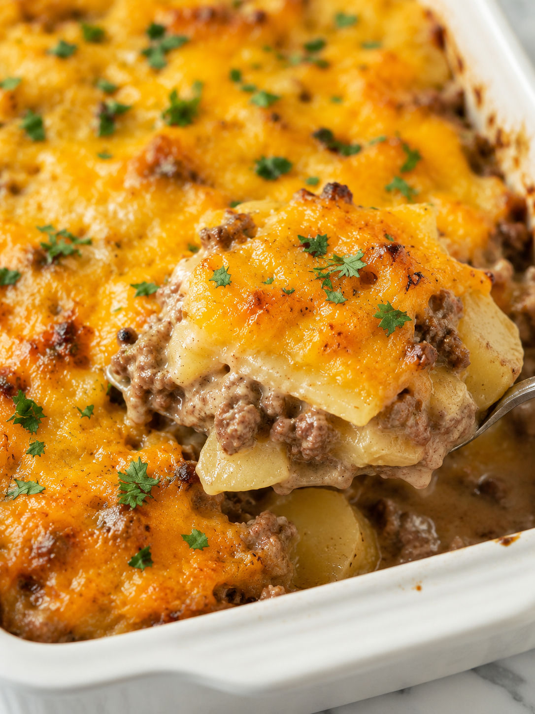 Savory Hamburger Potato Casserole Recipe For Cozy Family Dinners, plated and served