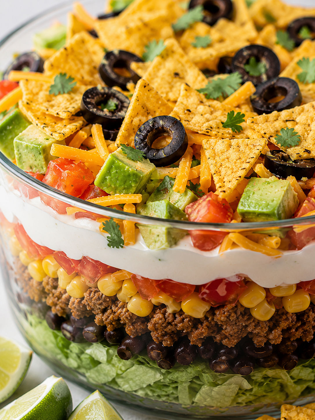 Seven-Layer Taco Salad, plated and served