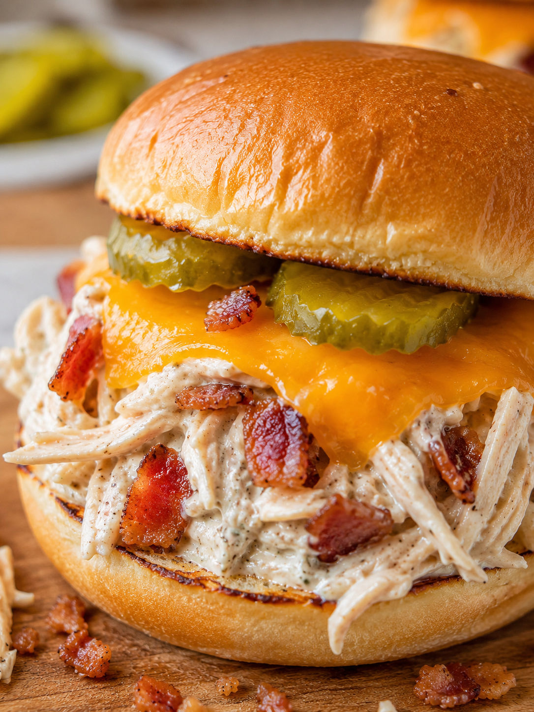 Slow Cooker Chicken Bacon Ranch Sandwiches, plated and served