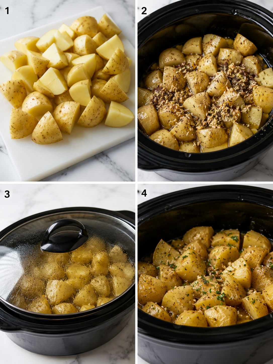 Four cooking steps for slow cooker onion potatoes