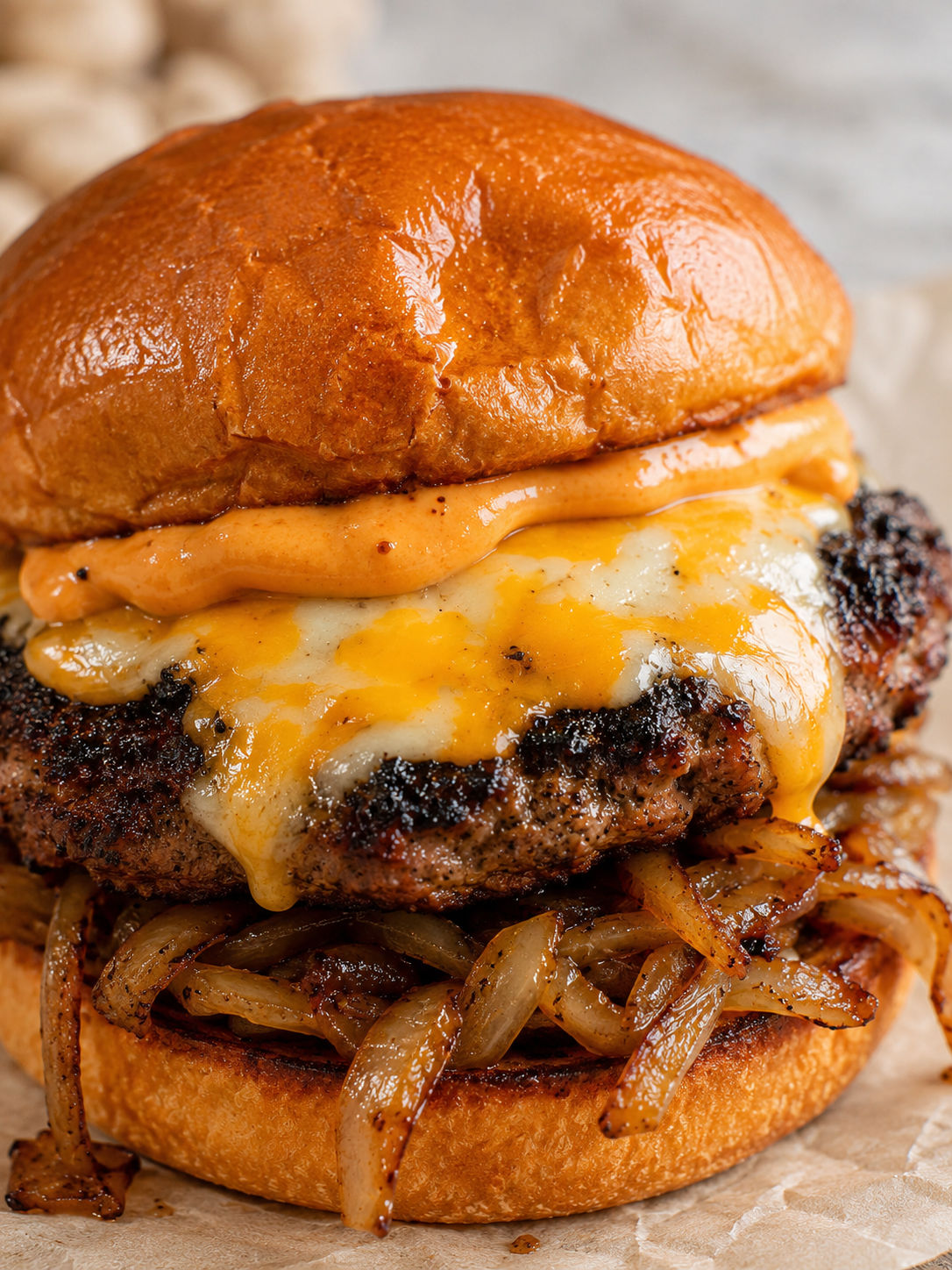 Smoked Cajun Burgers, plated and served