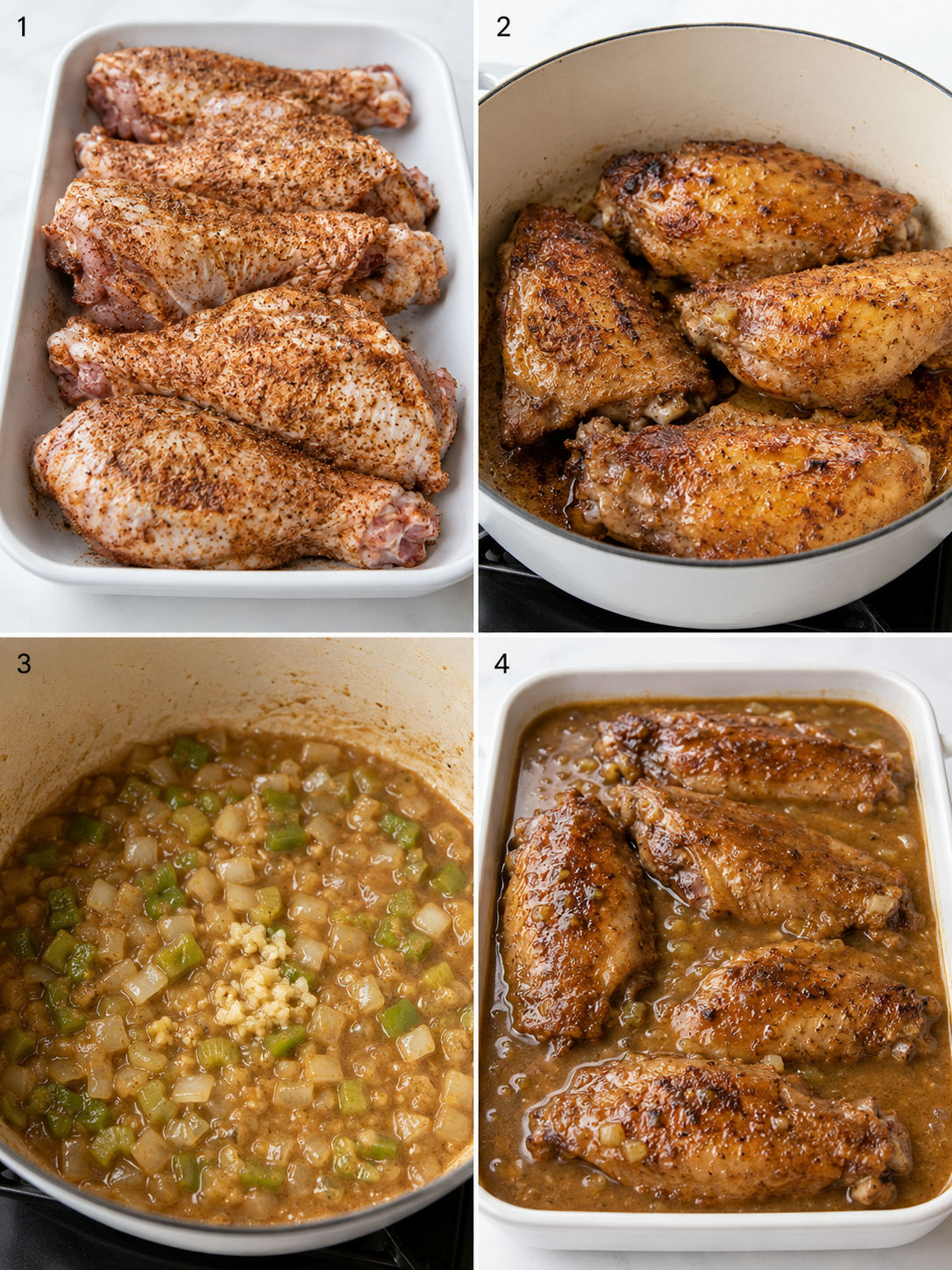Four cooking steps for smothered turkey wings and gravy