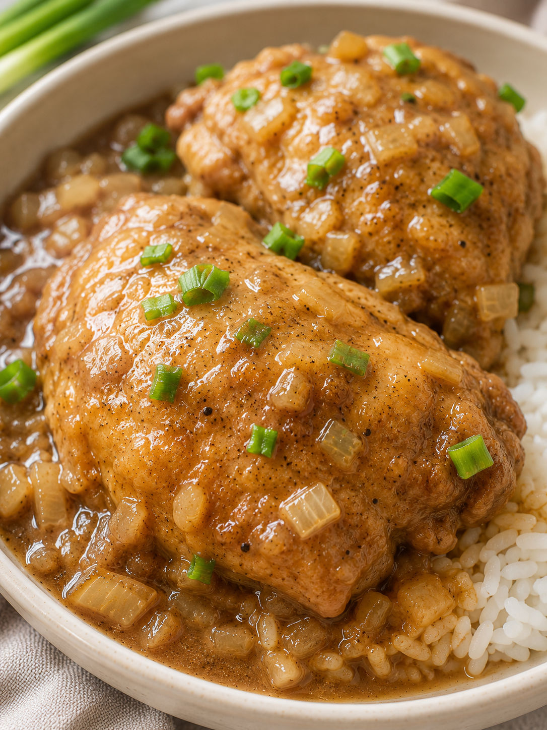 Southern Smothered Chicken, plated and served