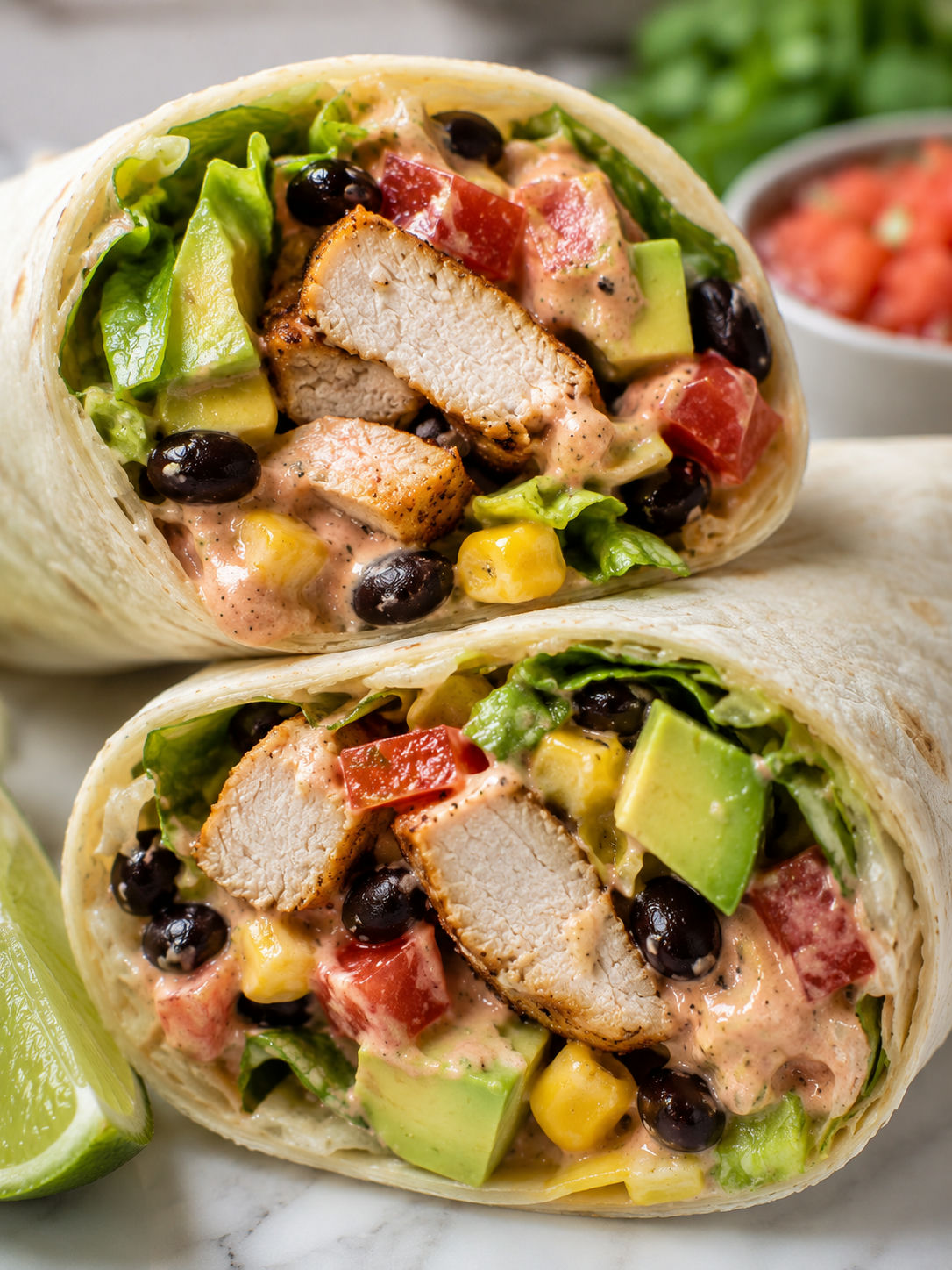 Southwest Chicken Wrap, plated and served