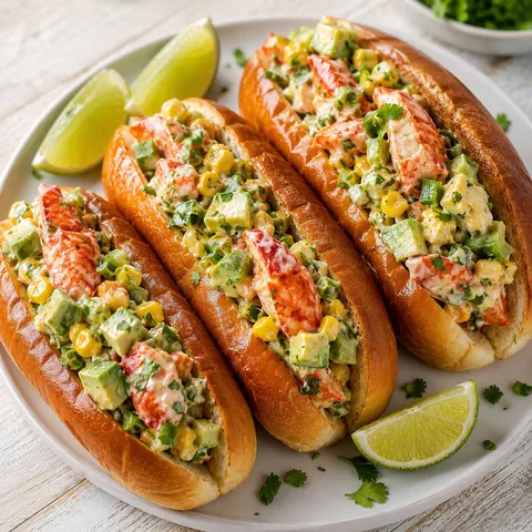 Southwest lobster rolls with avocado, corn, cilantro, and lime