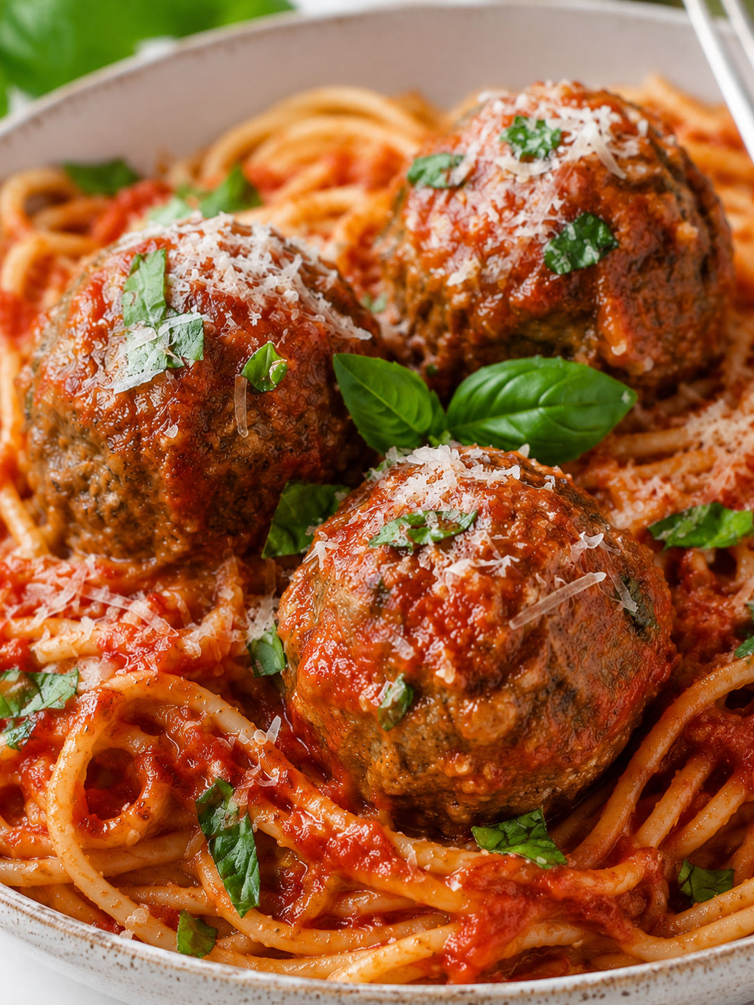 Spaghetti and Meatballs, plated and served