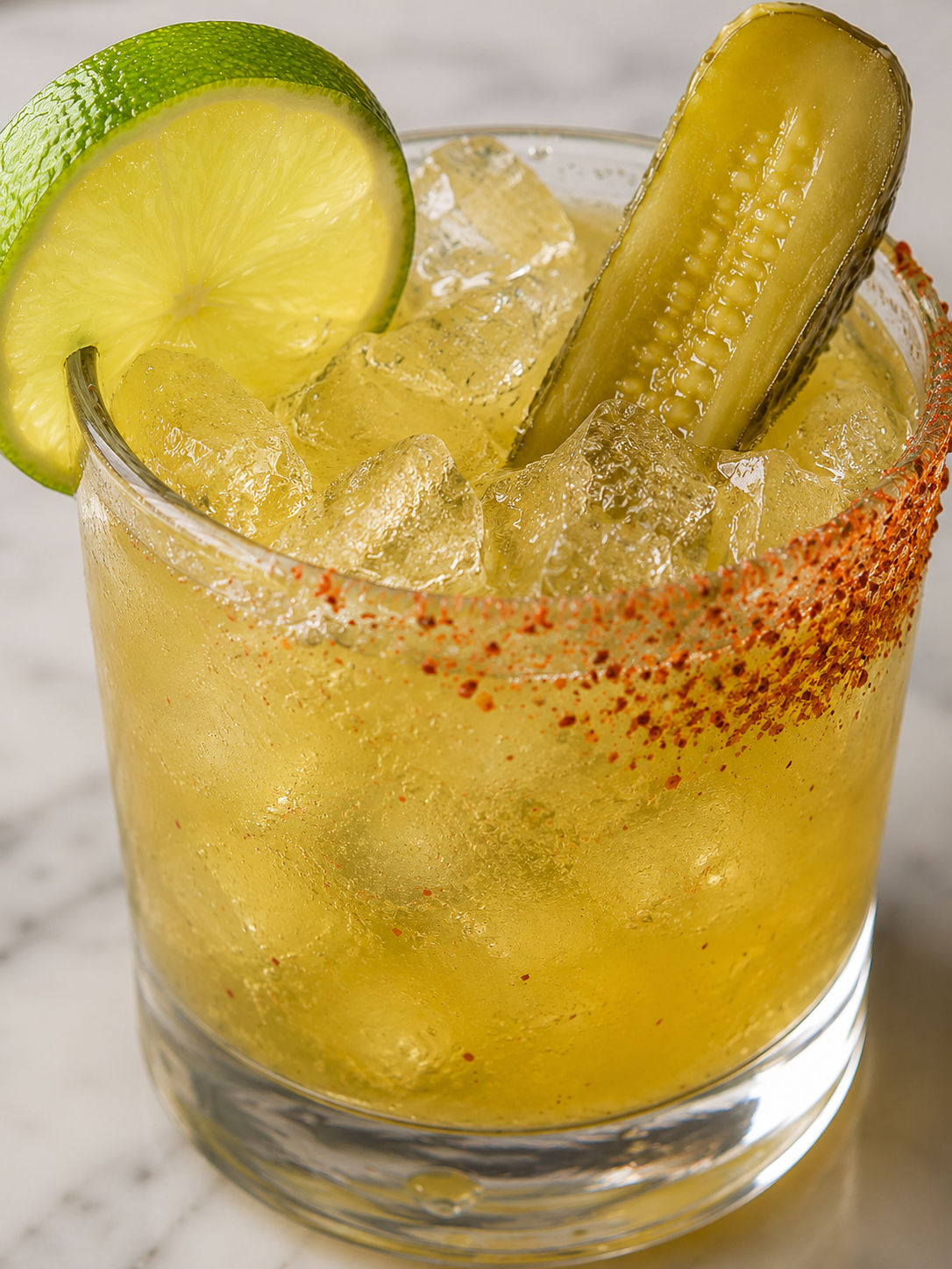 Spicy Pickle Margarita, plated and served