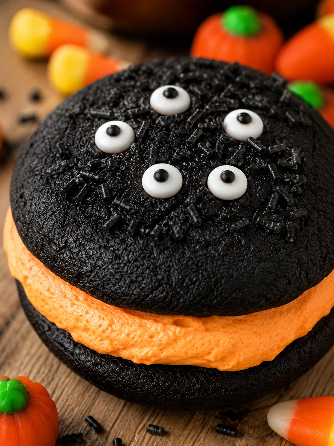 Spooky Halloween Whoopie Pies, plated and served