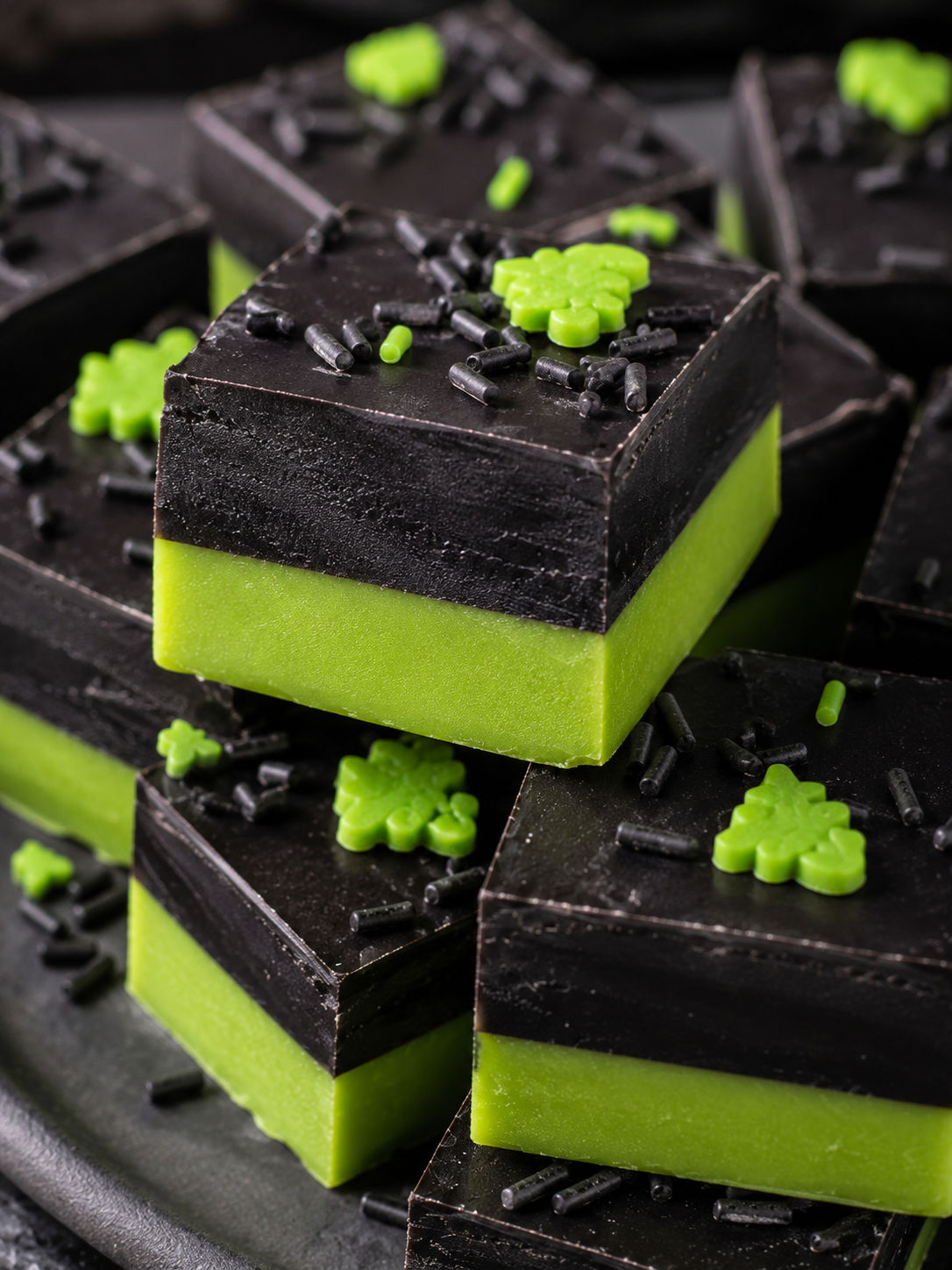 Spooky Poison Apple Fudge Recipe for Halloween, plated and served