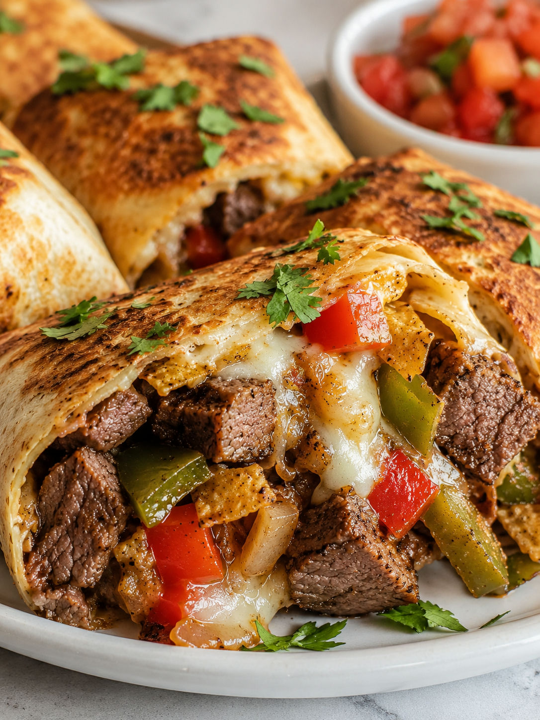 Steak Fajita Crunch Bombs, plated and served