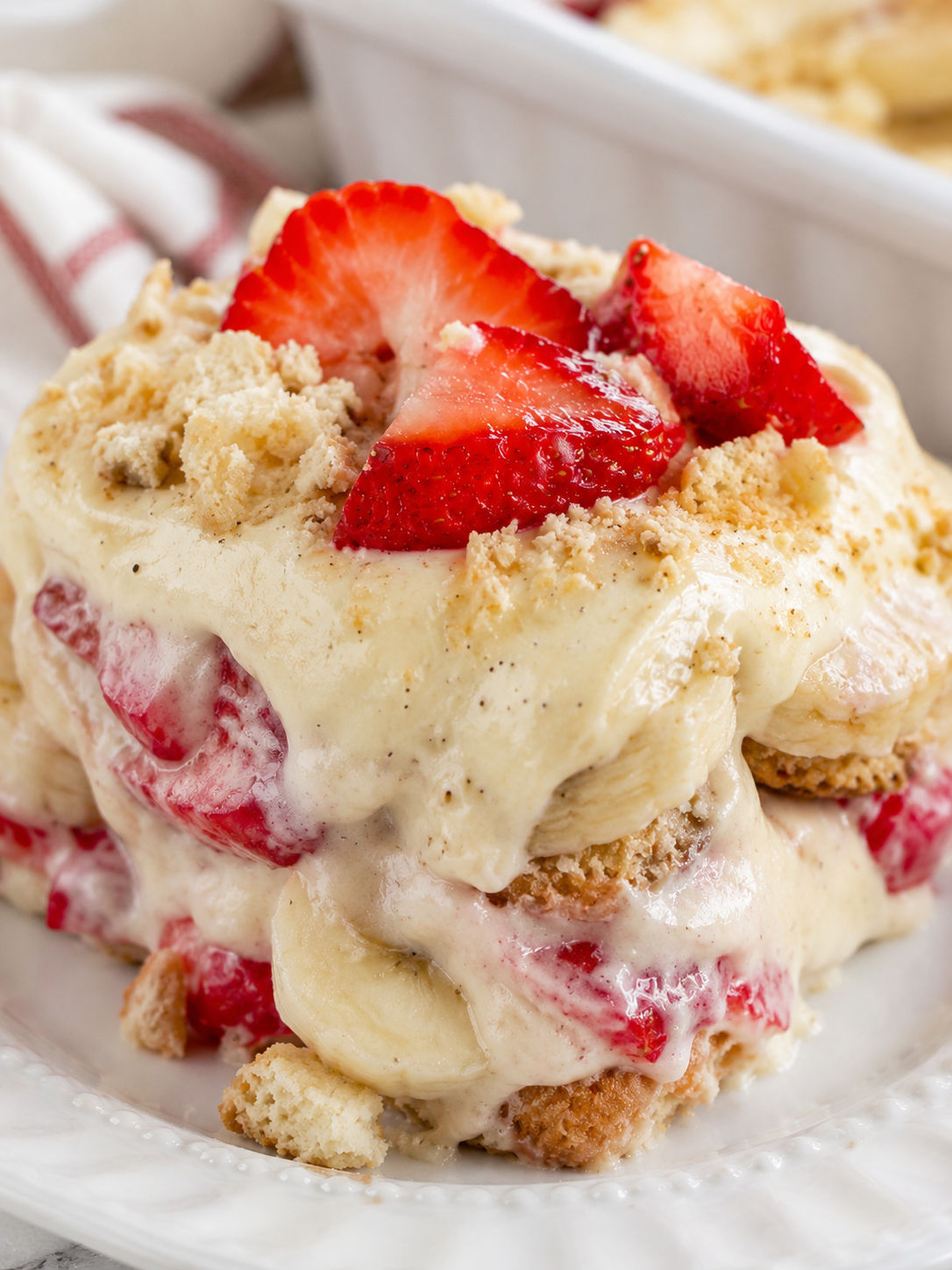 Strawberry Banana Pudding, plated and served