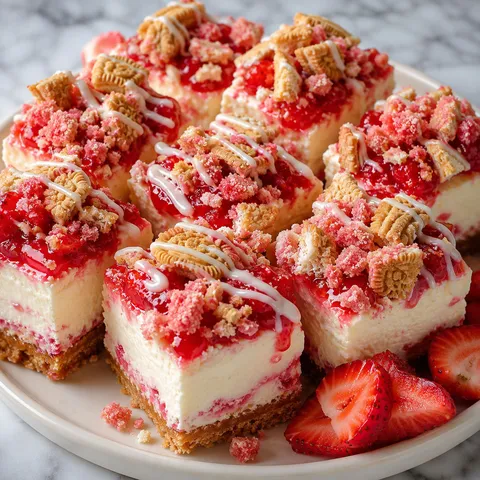 Strawberry crunch cheesecake chunks with Golden Oreo crumble and white chocolate