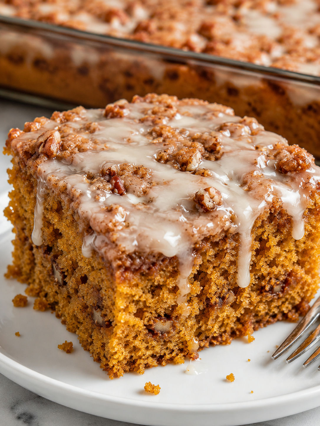 Sweet Potato Honeybun Cake, plated and served
