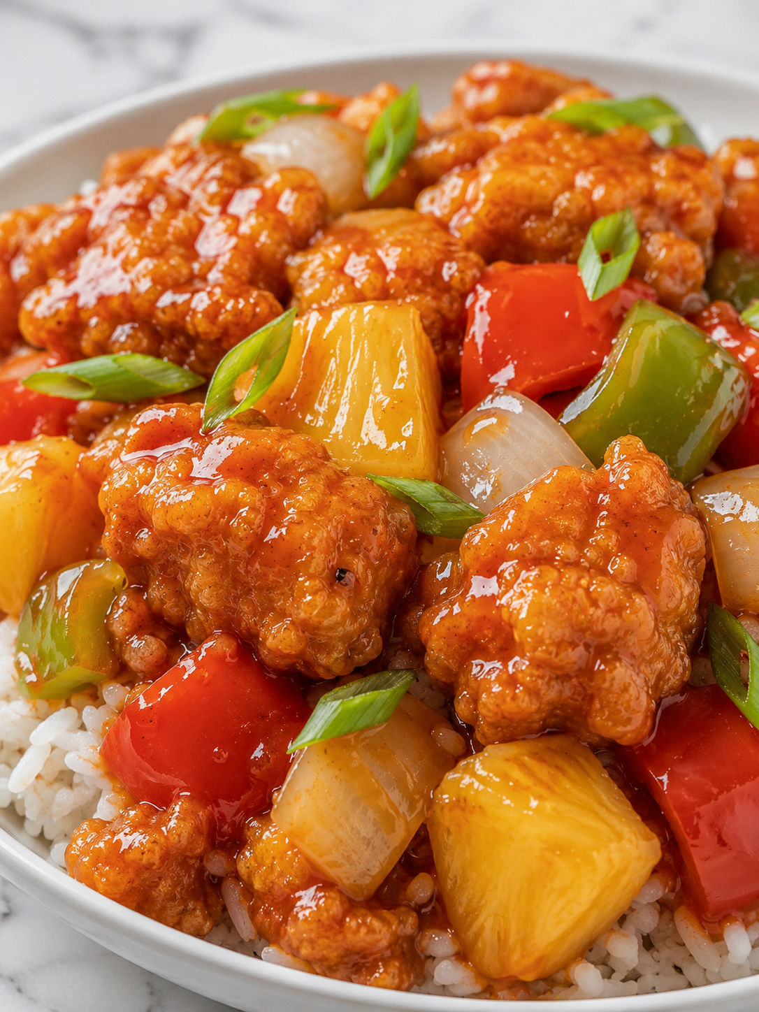 Sweet and Sour Chicken, plated and served