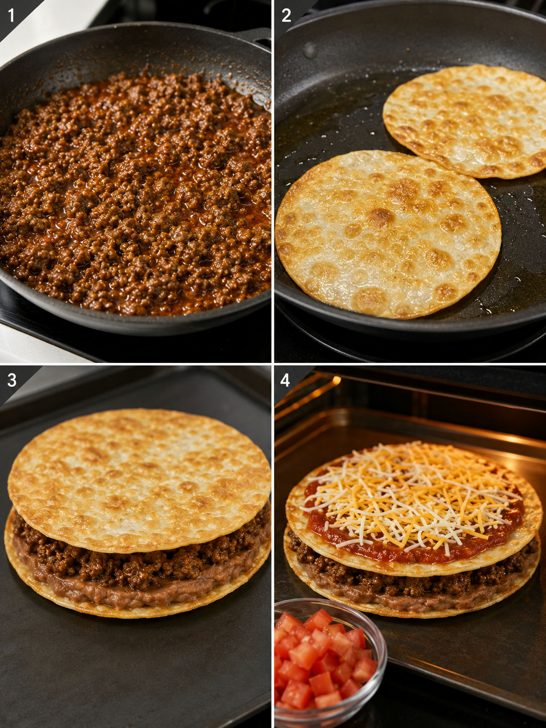 Four cooking steps for crispy Taco Bell Mexican Pizza