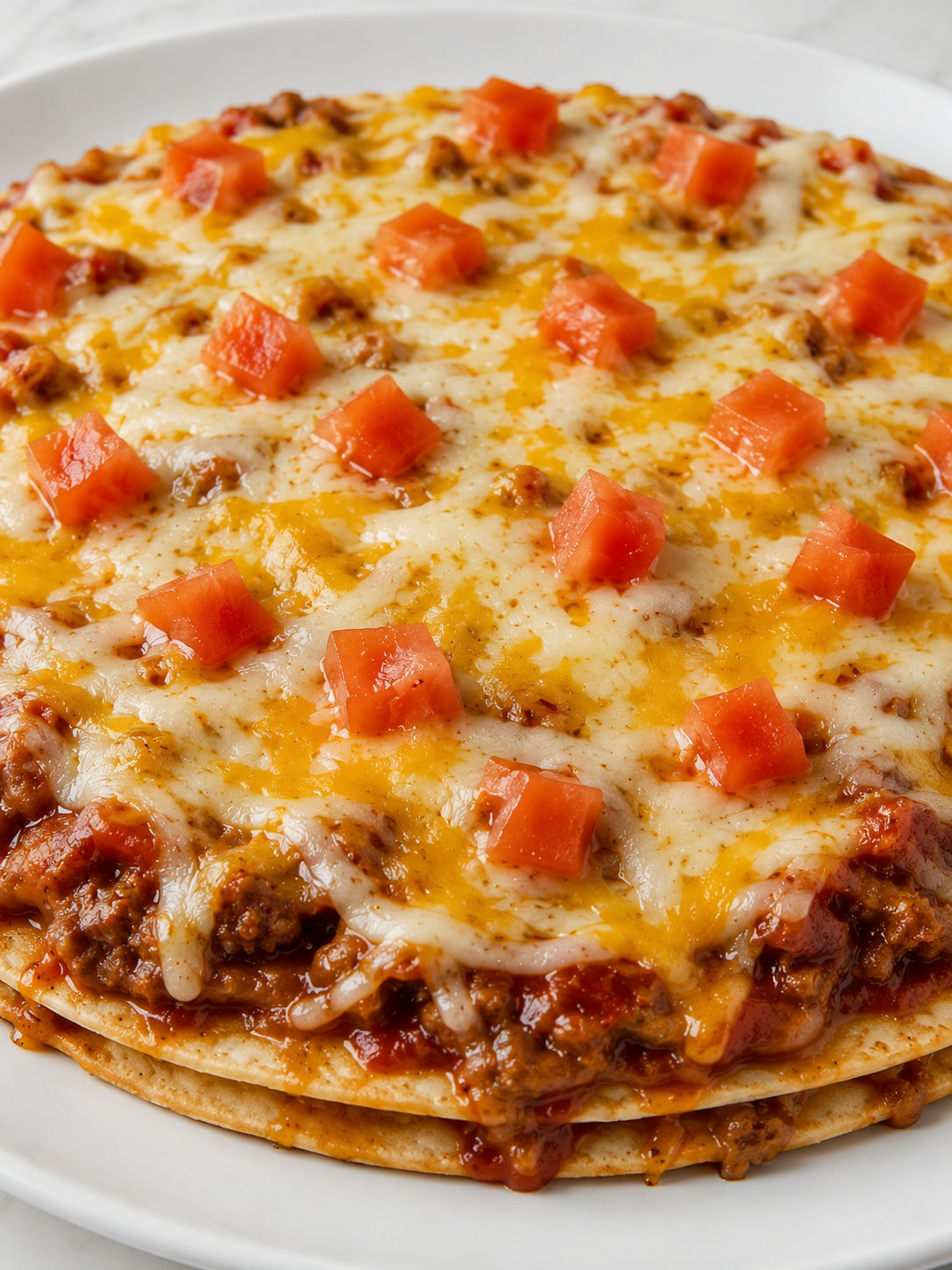 Crispy Taco Bell Mexican Pizza with cheese and tomatoes