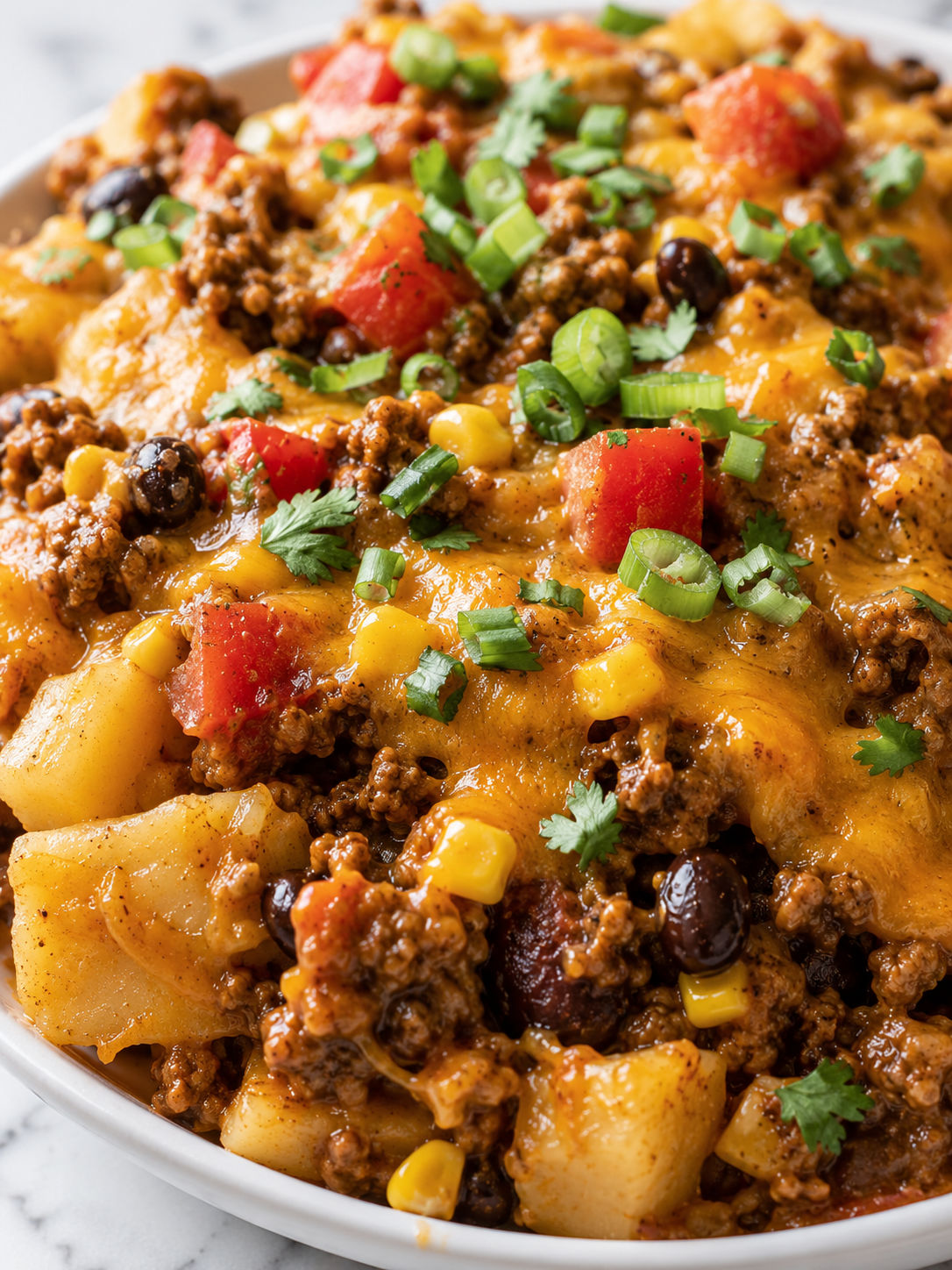 Taco Crock Pot Hashbrown Casserole, plated and served