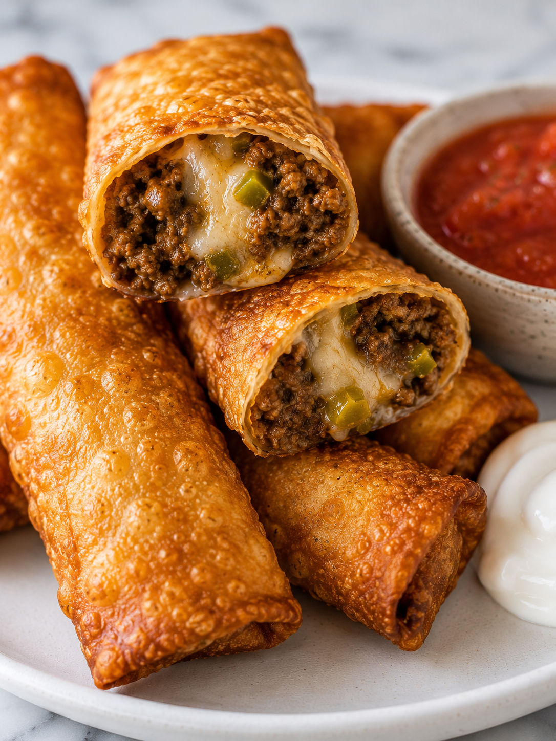 Taco Egg Rolls, plated and served