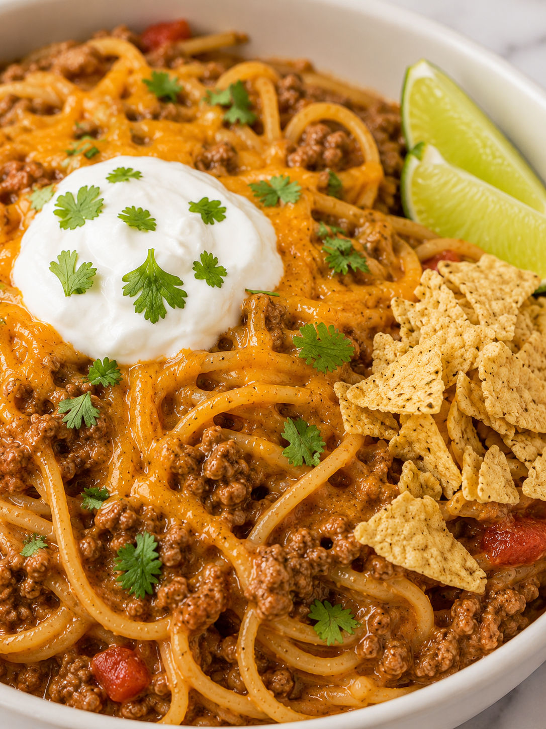 Taco Spaghetti, plated and served