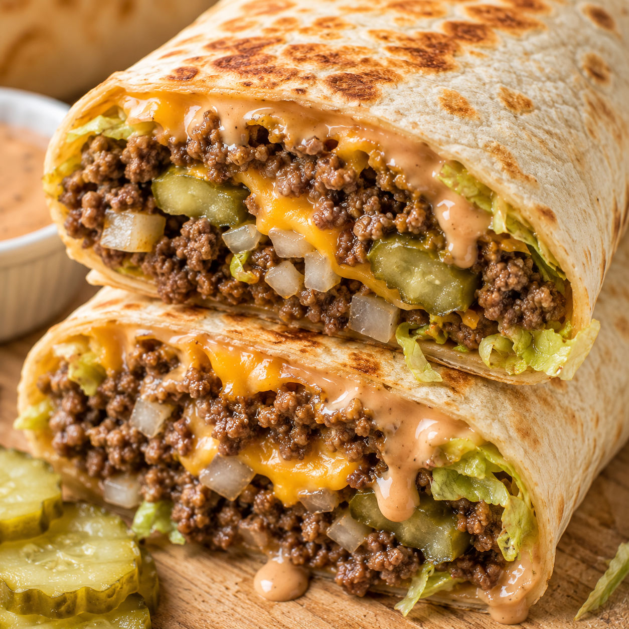 Big Mac wraps with beef, lettuce, pickles, cheese, and burger sauce
