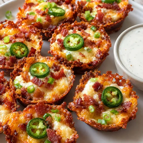 Keto jalapeno popper bites with bacon and green onion on a white plate