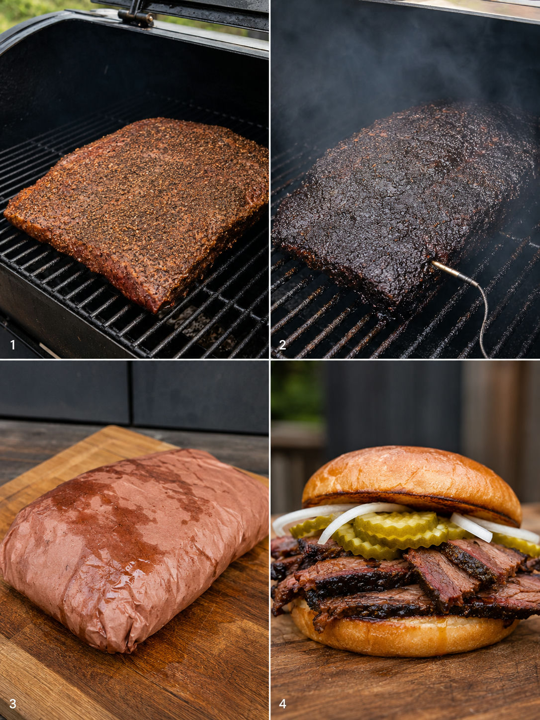Four steps for smoking brisket and building brisket sandwiches