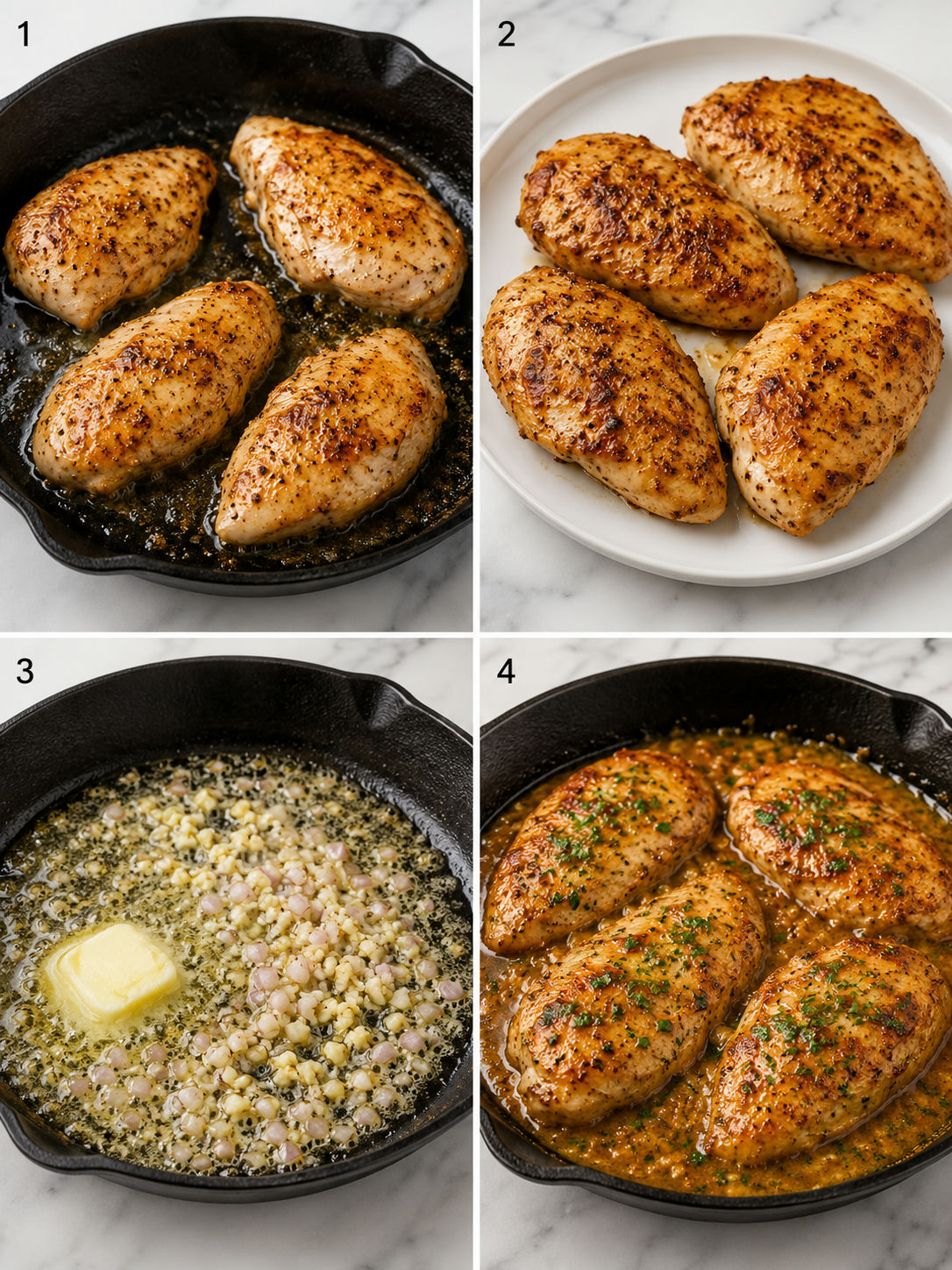 Four steps for making honey butter chicken skillet