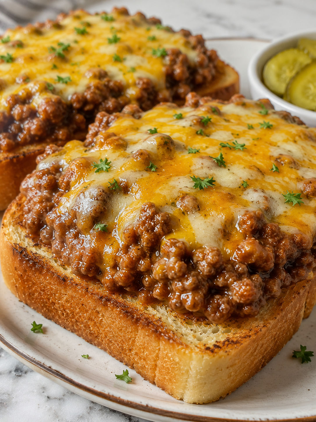 Texas Toast Sloppy Joes, plated and served