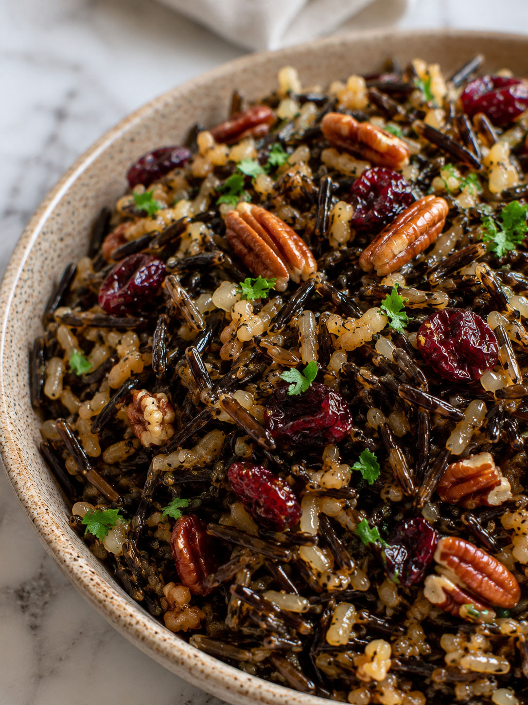Thanksgiving Wild Rice Pilaf, plated and served