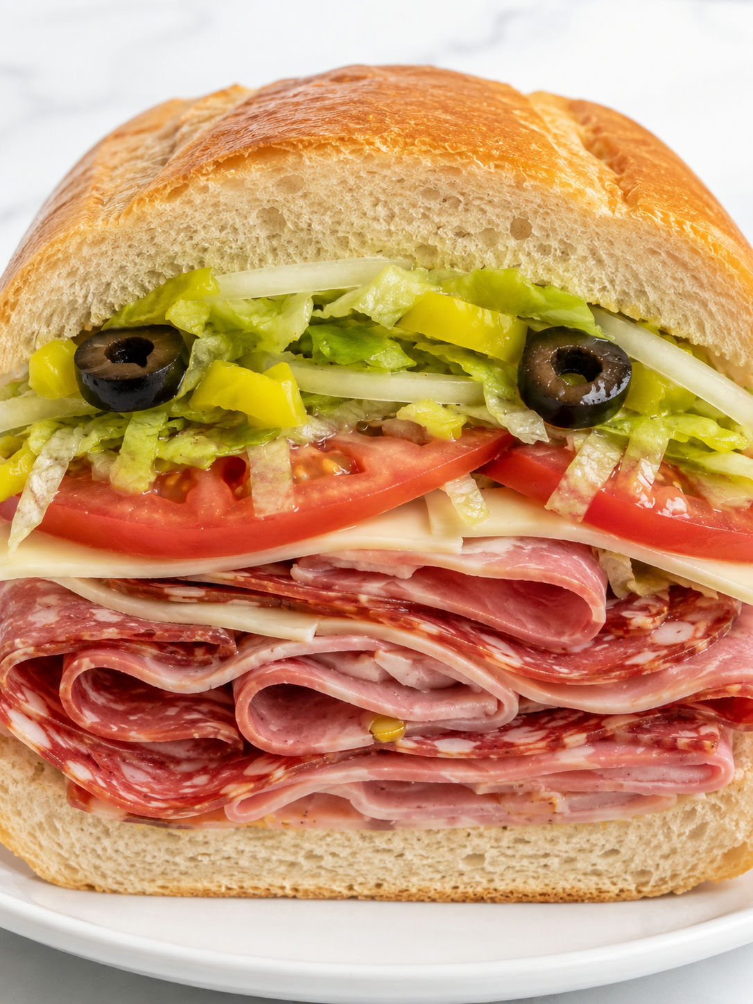 Loaded Italian hoagie packed with deli meats, provolone, lettuce, tomatoes, and peppers
