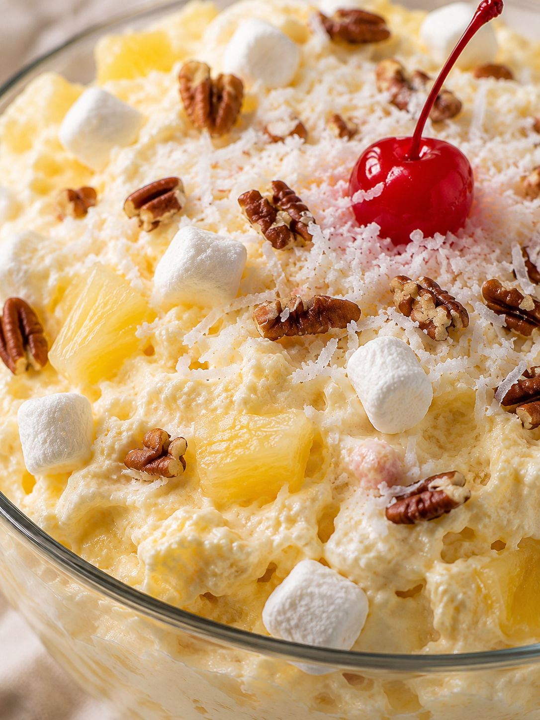 Tropical Pineapple Fluff Delight Dessert, plated and served