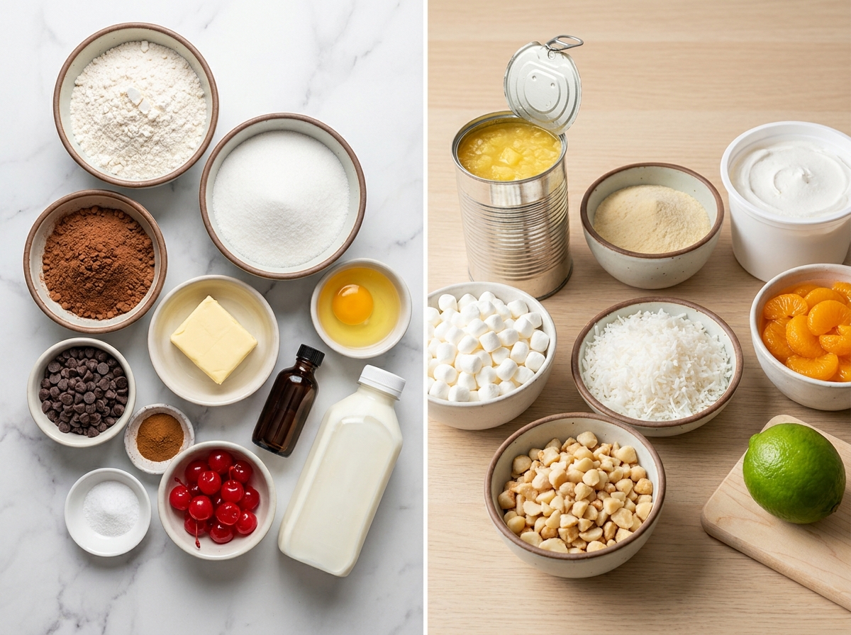 Ingredients for Tropical Pineapple Fluff on a light wooden surface