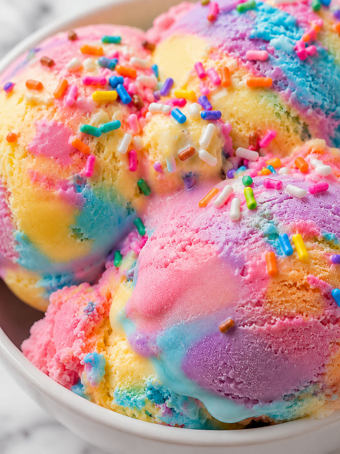 Ultimate Homemade Rainbow Ice Cream, plated and served