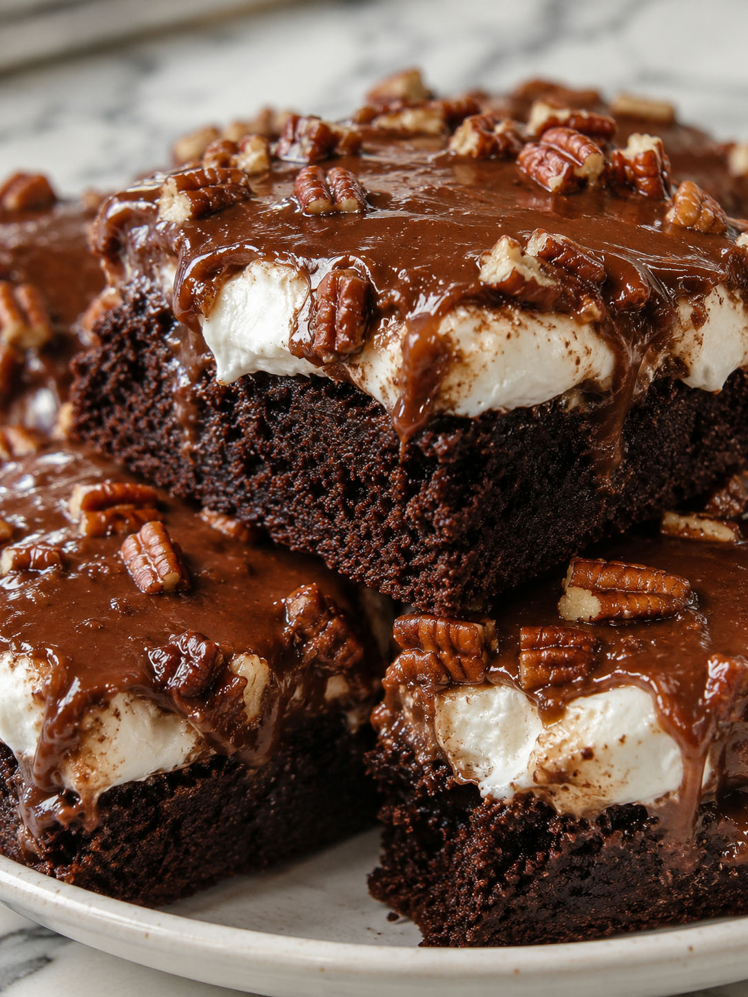 Ultimate Mississippi Mud Cake Brownies, plated and served