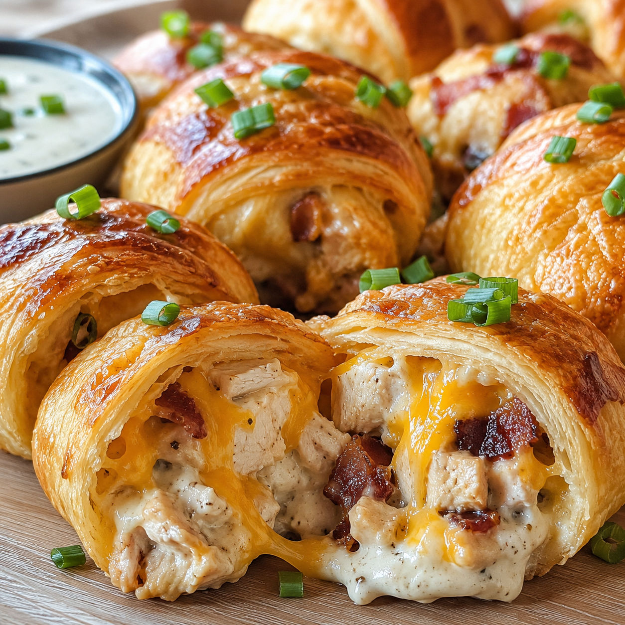 Golden chicken bacon ranch bombs with cheddar and green onions