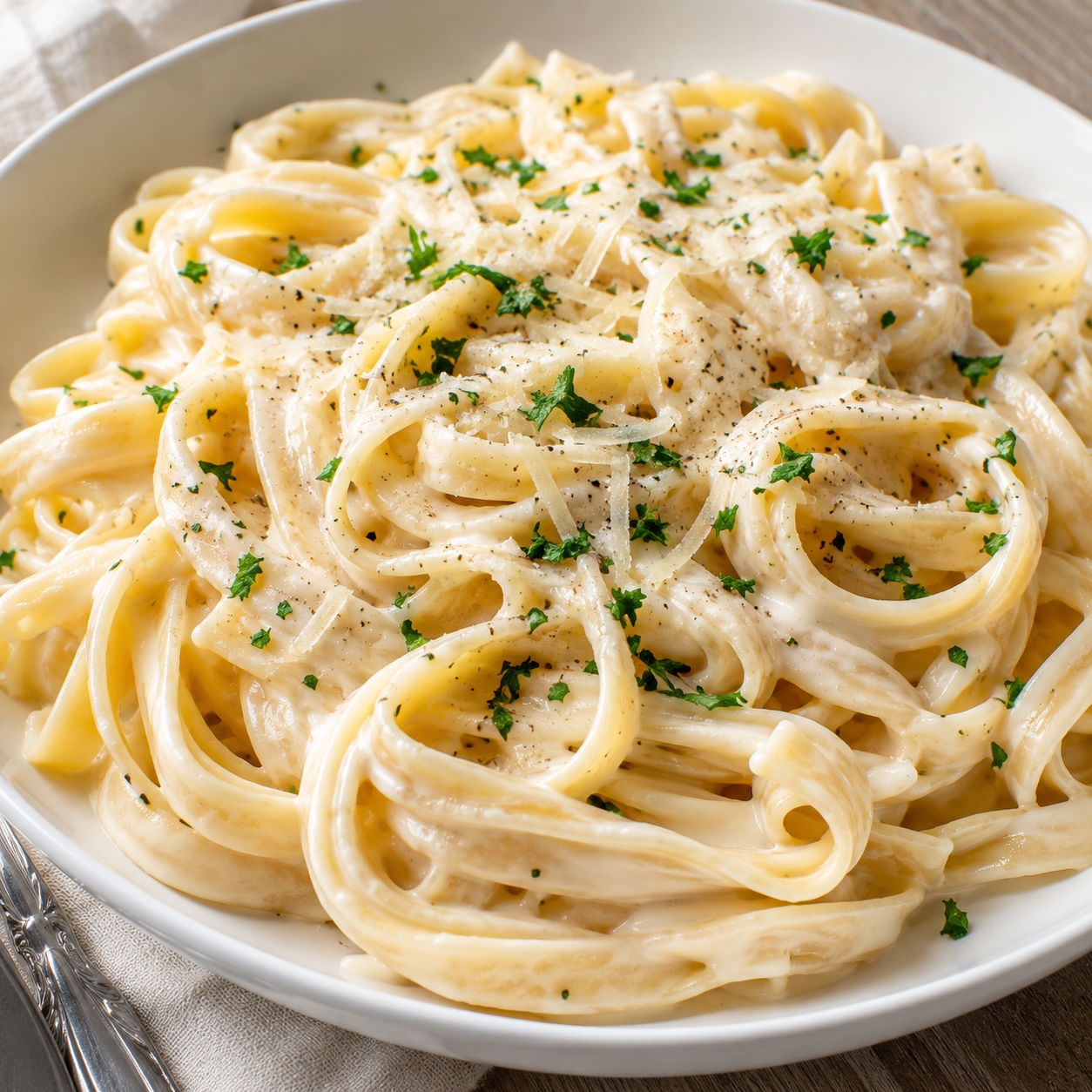 Creamy Olive Garden Alfredo pasta with Parmesan and parsley