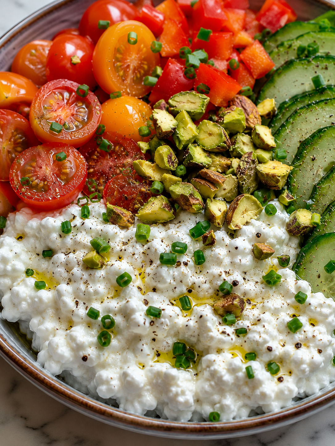Ultimate Savory Cottage Cheese Bowl, plated and served