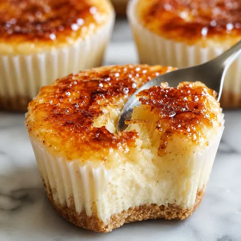 Vanilla bean cheesecake cupcakes with amber brûléed sugar tops