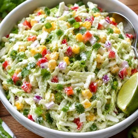 Zesty Jalapeno Corn Slaw with corn, cabbage, cilantro, and lime