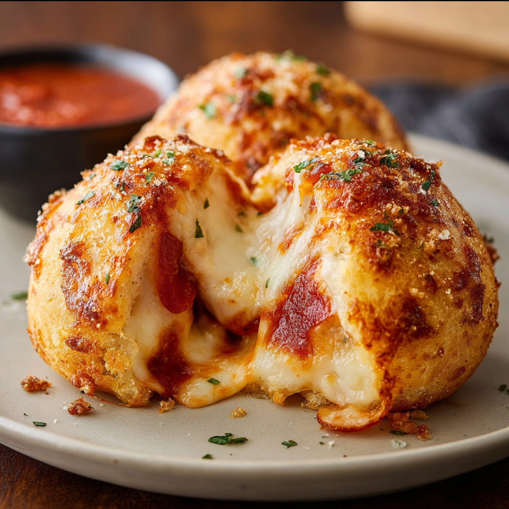 Golden pizza bombs with pepperoni and cheese, air fryer snack