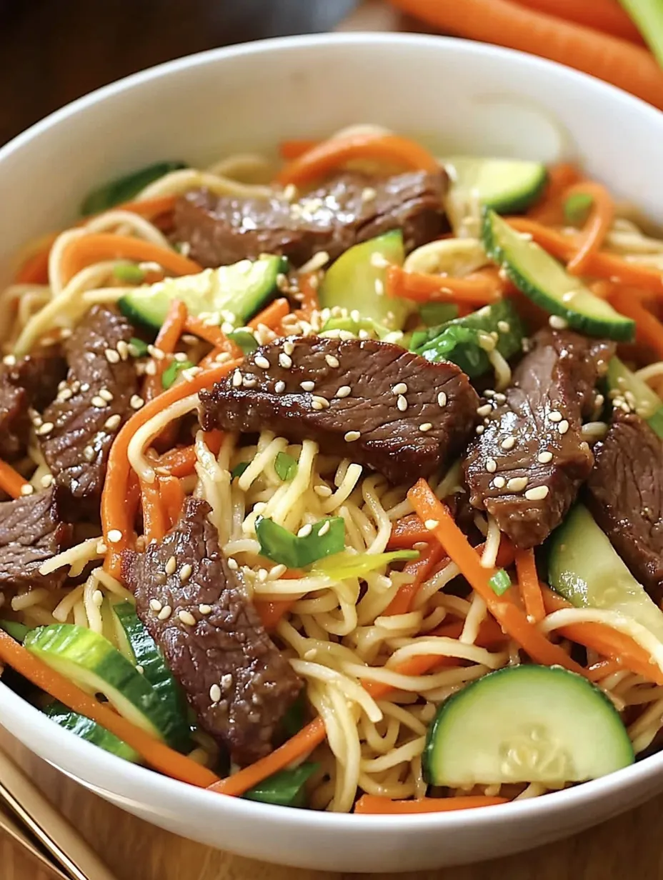 Asian Noodle and Beef Salad with Fresh Vegetables