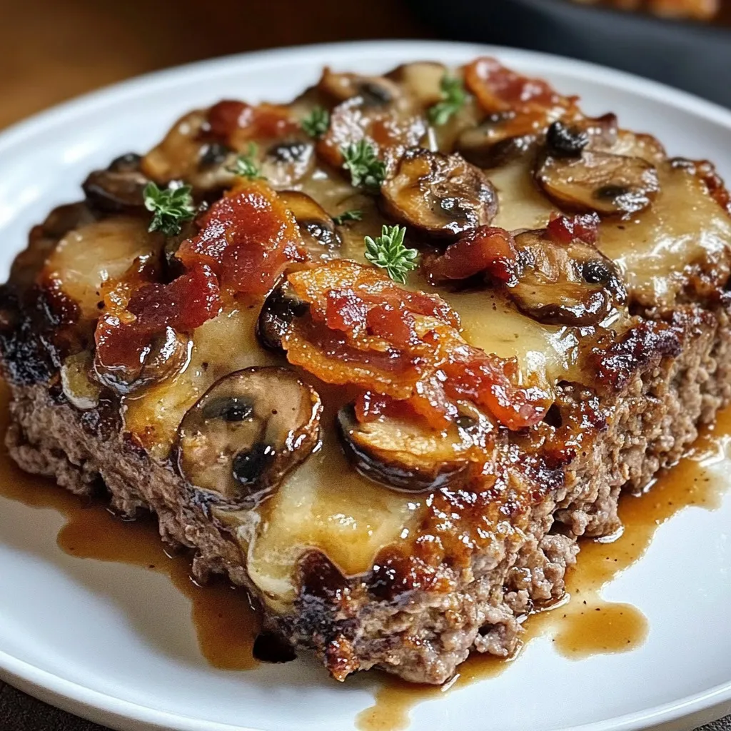 Amazing Bacon Mushroom Meatloaf with Swiss Cheese