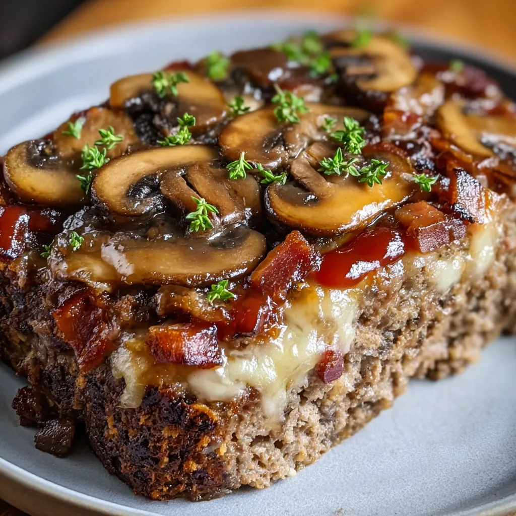 Amazing Bacon Mushroom Meatloaf with Swiss Cheese