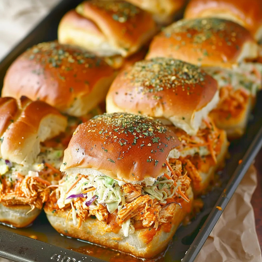 Baked Buffalo Chicken Sliders with Tangy Coleslaw