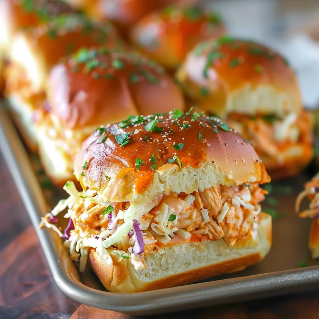 Baked Buffalo Chicken Sliders with Tangy Coleslaw