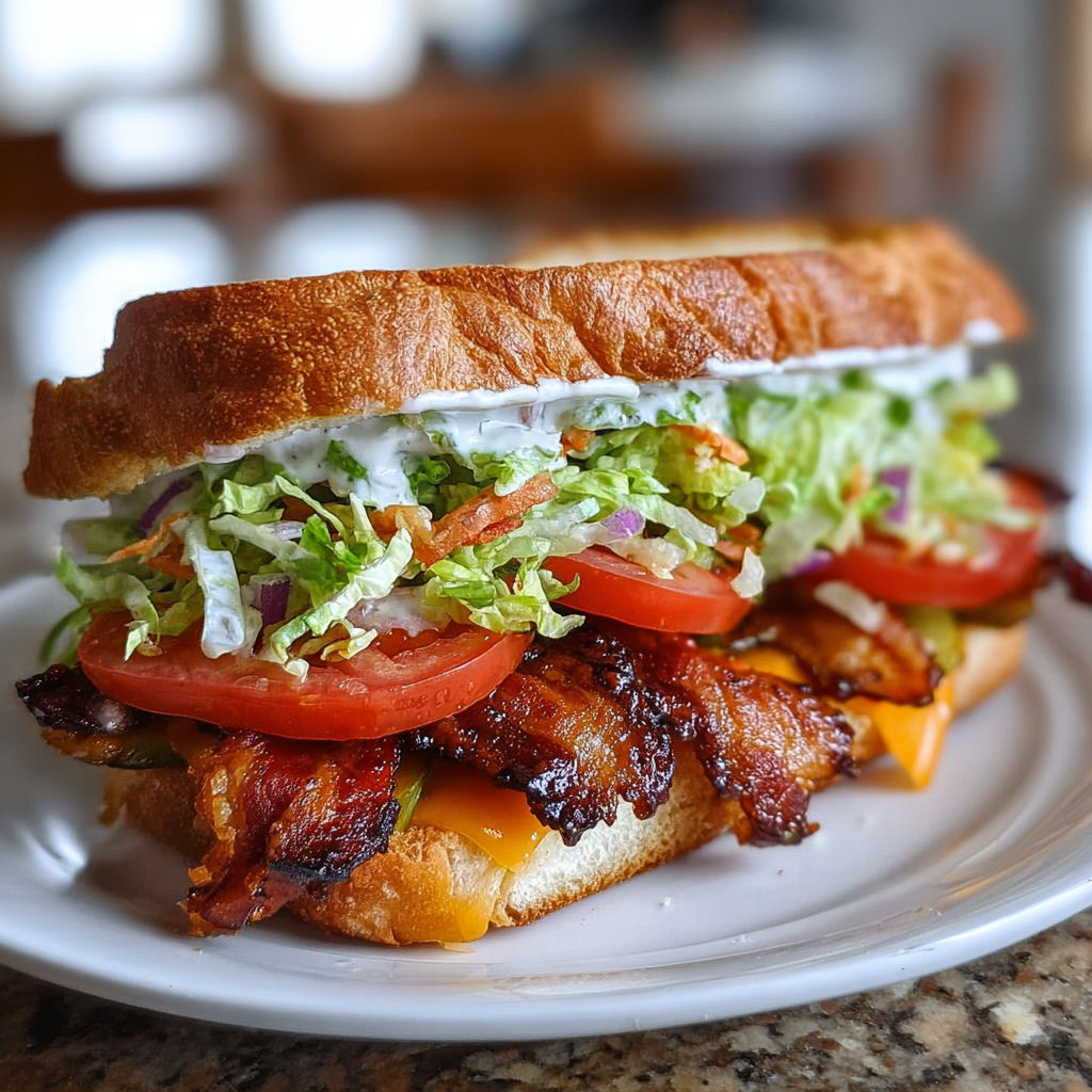 BBQ Bacon Ranch BLT with Cheddar, Lettuce, and Tomato