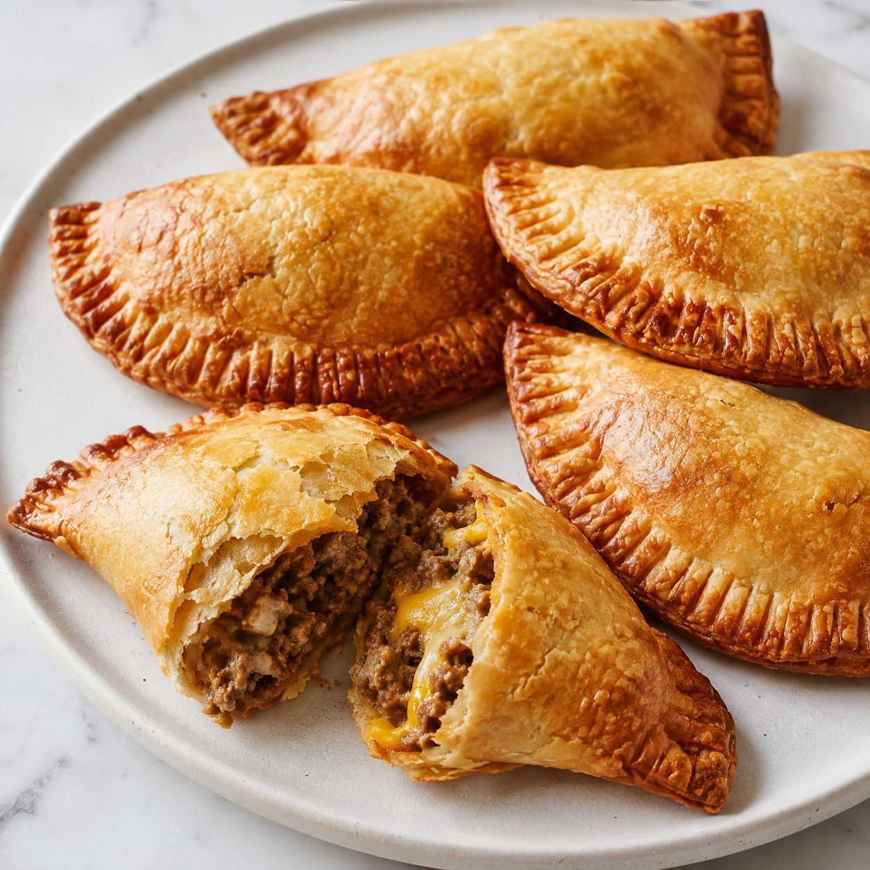 Golden beef and cheese empanadas with melted cheese and chimichurri