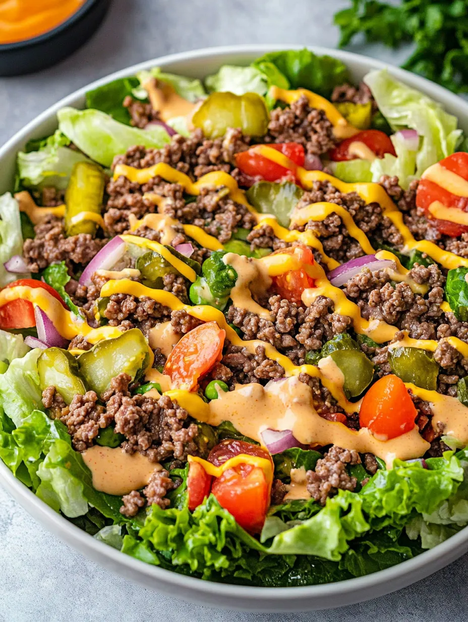 Big Mac Salad Bowl with Beef, Cheese, and Pickles